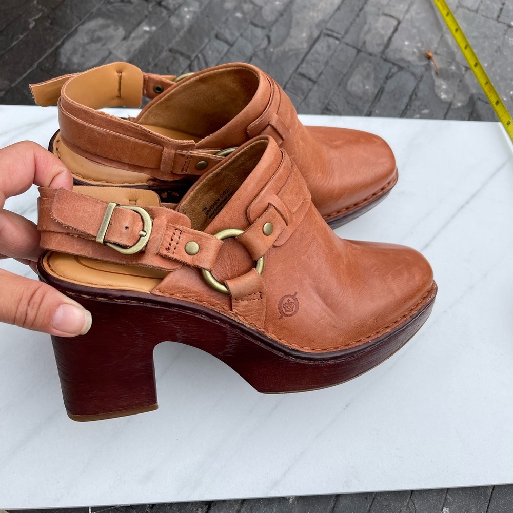 Born Brown Tan Leather Clog Sandals